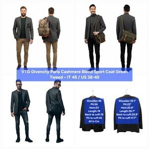 VTG Givenchy Paris Cashmere Blend Sport Coat Green Tweed Size IT 48 / US 38-40